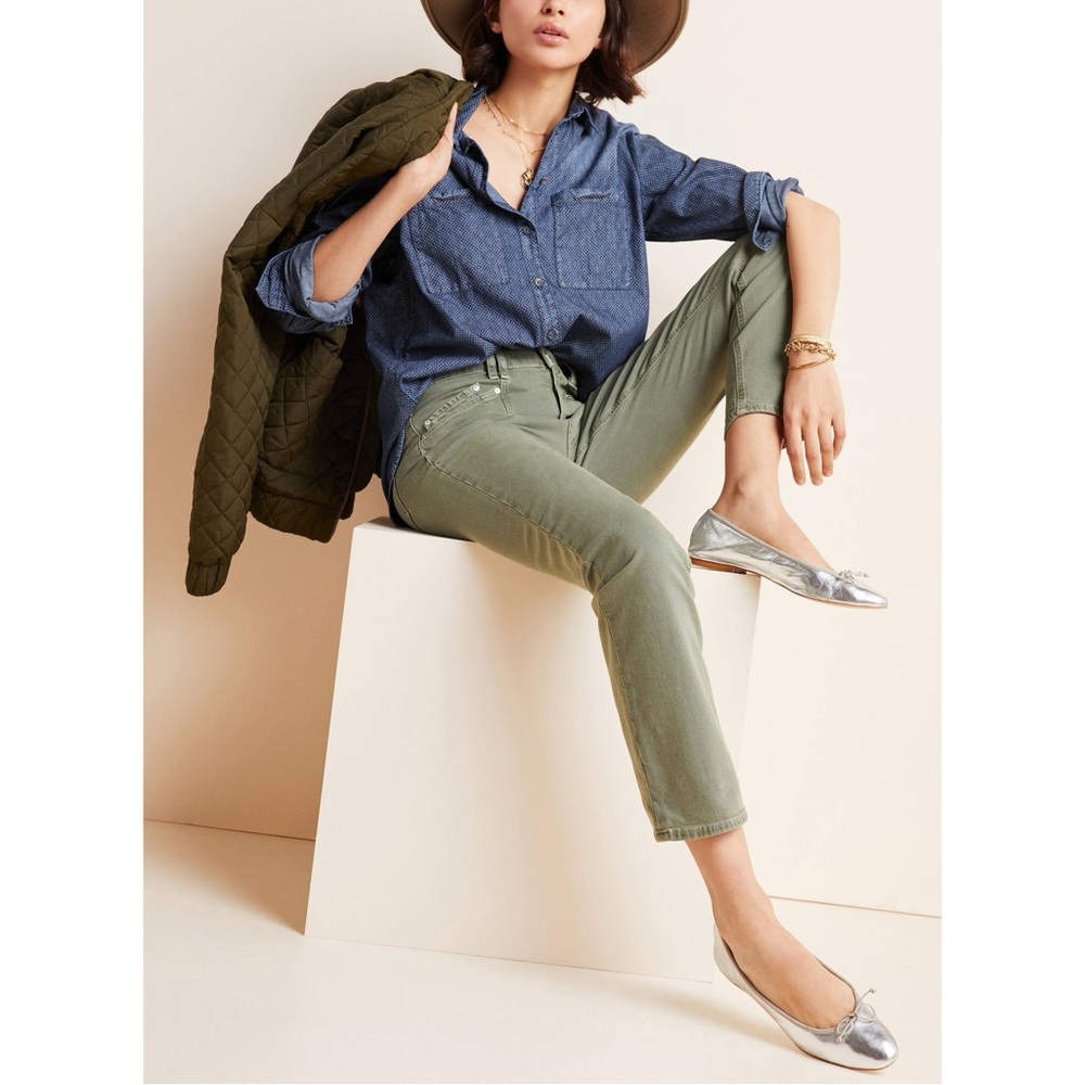 High-Rise Cindy Straight Leg Pants in Olive Green - Picture 2 of 14